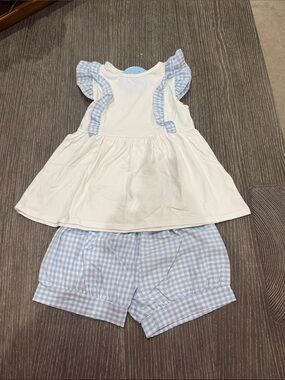 NWT Size 8 Classic Whimsy pastel Blue Gingham Ruffle Kate Shorts Set